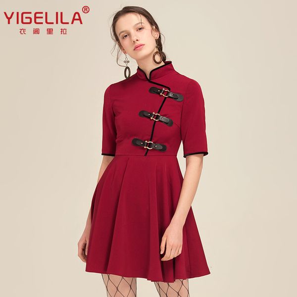 luxury casual dresses yigelila summer style temperament small stand collar slim a-line skirt cheongsam drs 62495, Black;gray
